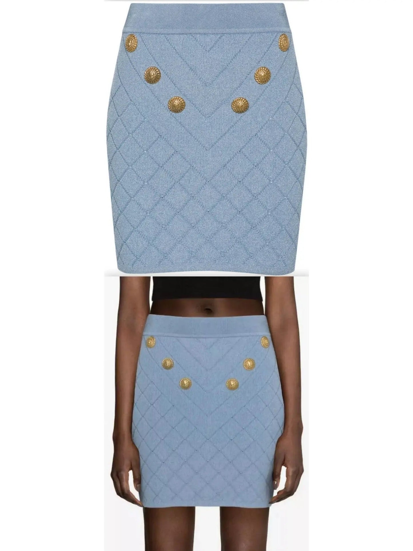 Button-Embellished Knit Mini Skirt Blue - small - Skirts