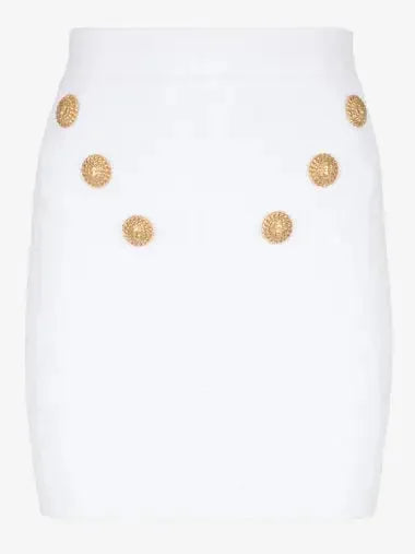 Button-Embellished Knit Mini Skirt White - Skirts