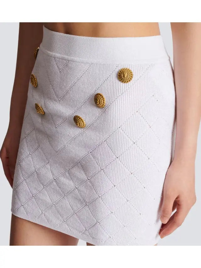 Button-Embellished Knit Mini Skirt White - Skirts