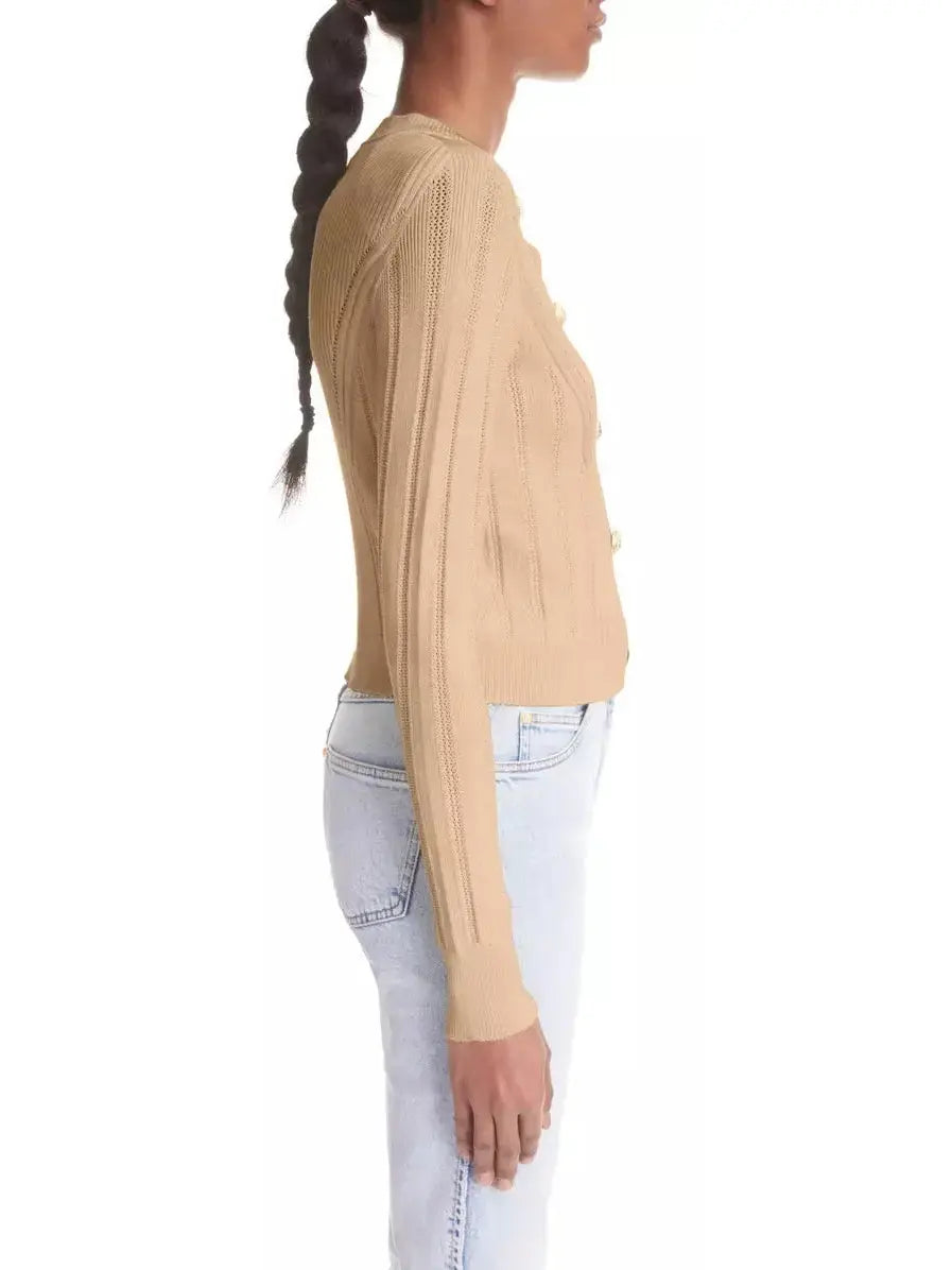 Button Embellished Knitted Cardigan in Beige - Sweaters & Knitwear