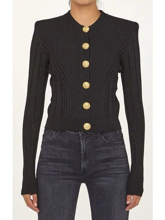 Button Embellished Knitted Cardigan in Black - Sweaters & Knitwear