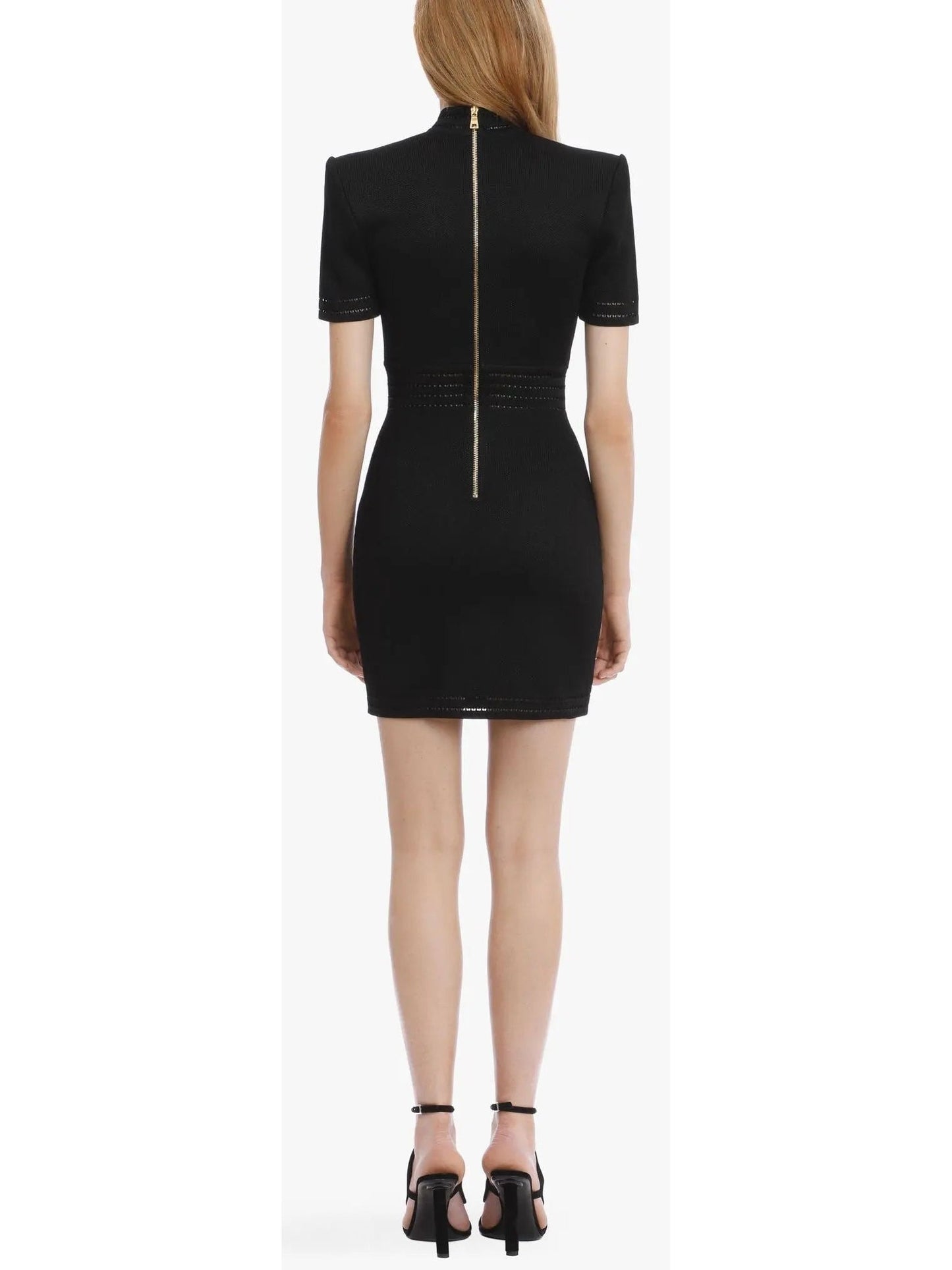 Button-Embellished V-Neck Mini Dress Black - Dresses