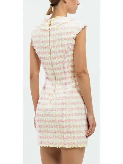 Button-Front Check Tweed Mini Dress - Dresses