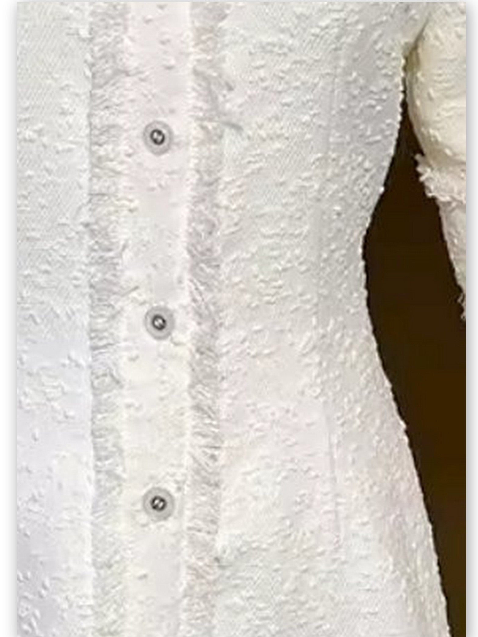 Button-Front Frayed Tweed White Midi Shirt Dress featuring a stylish design and elegant fit