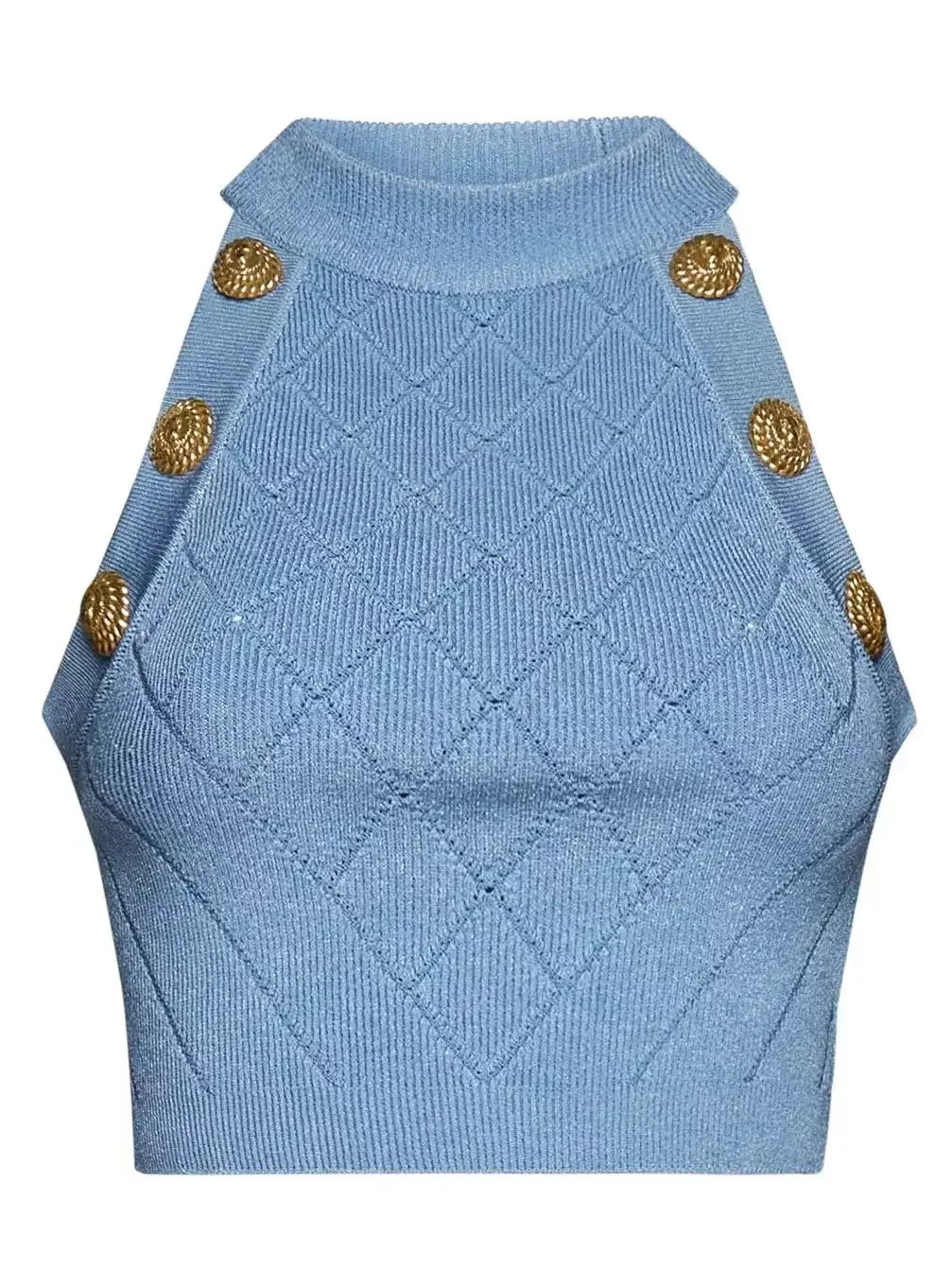 Button Knit Tank Top Blue - Tops