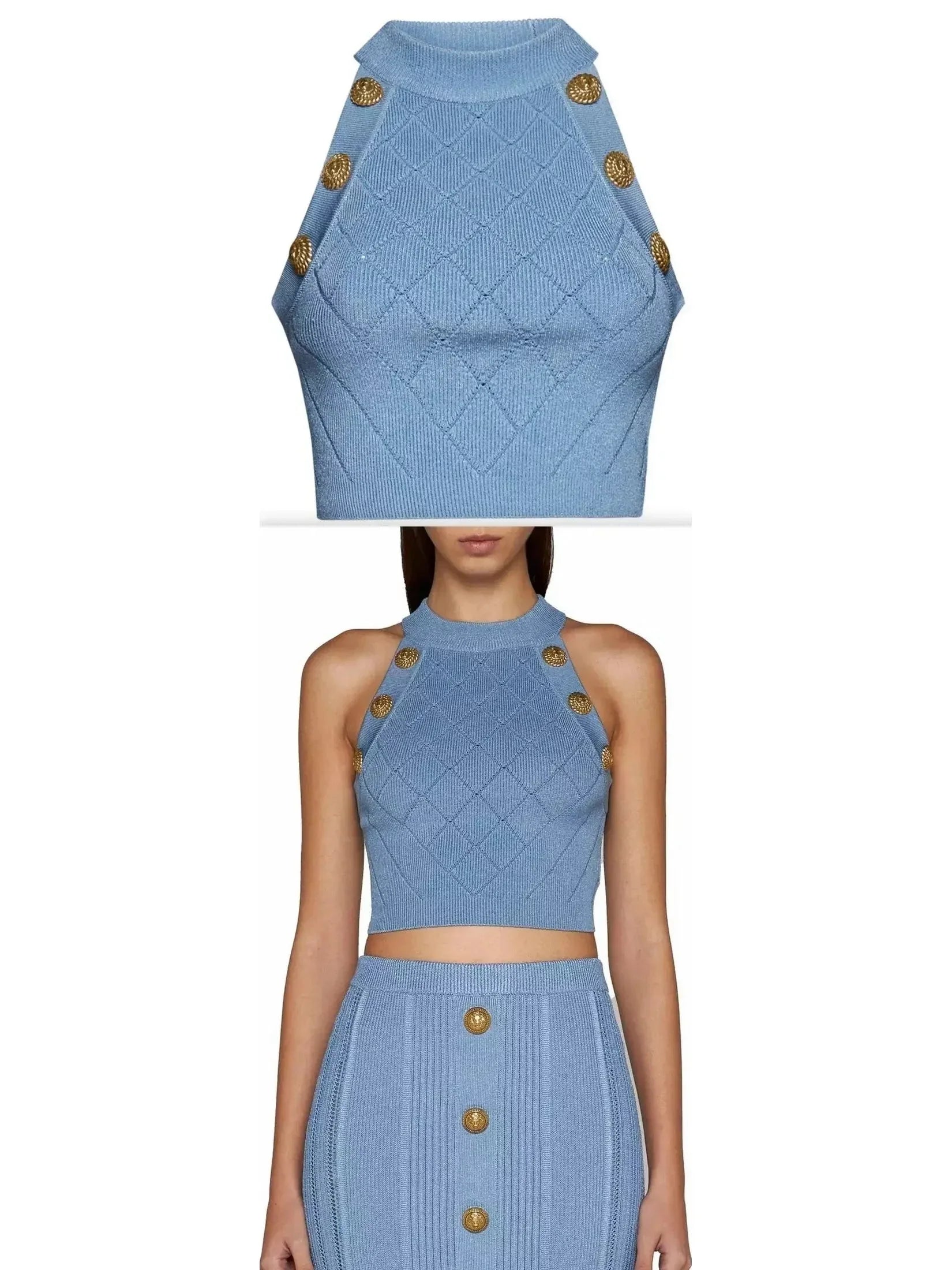 Button Knit Tank Top Blue - s - Tops