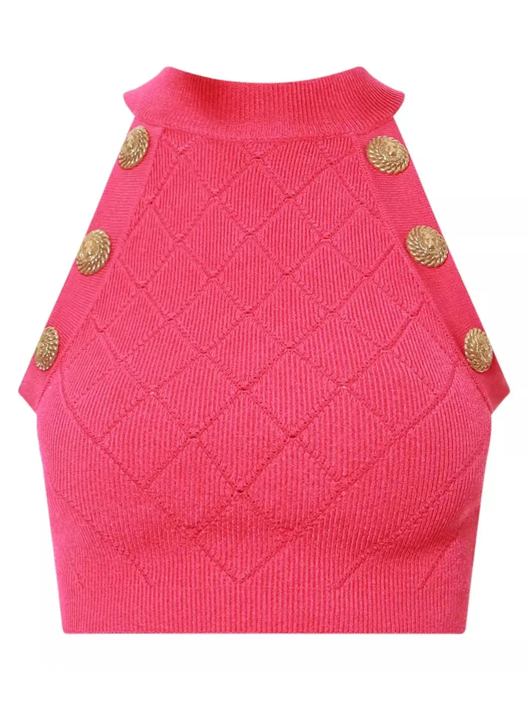 Button Knit Tank Top Fuchsia Pink - Tops