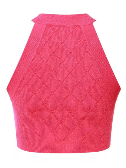 Button Knit Tank Top Fuchsia Pink - Tops