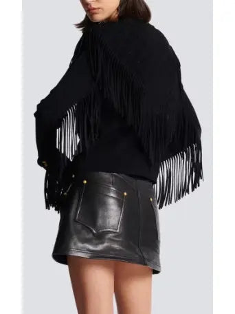 Buttoned Fringed Knit Cardigan - Sweaters & Knitwear