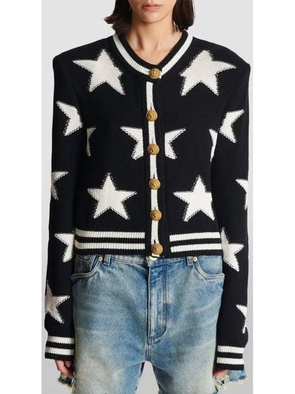 Buttoned Jacquard Star Knit Cardigan Sweater - s - Sweaters & Knitwear