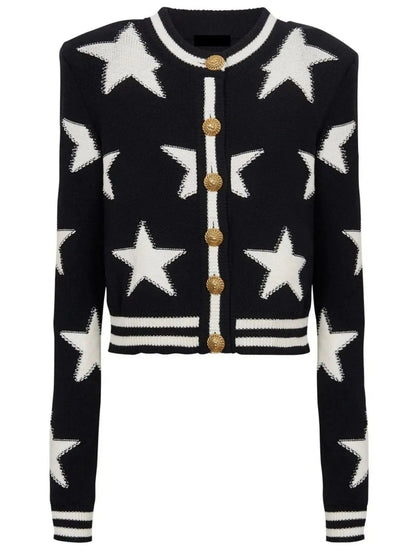 Buttoned Jacquard Star Knit Cardigan Sweater - Sweaters & Knitwear