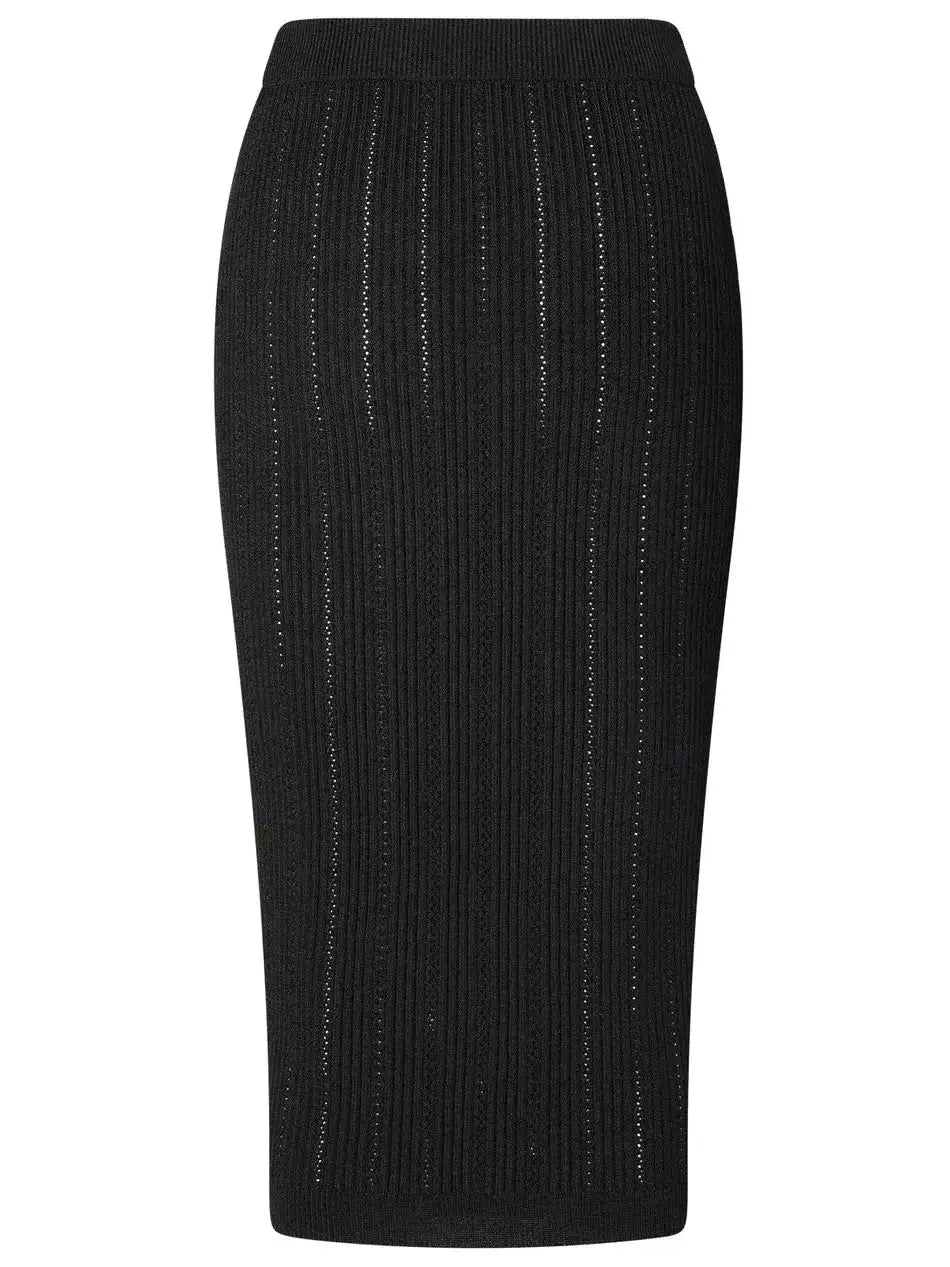 Buttoned Knitted Black Midi Skirt - Skirts