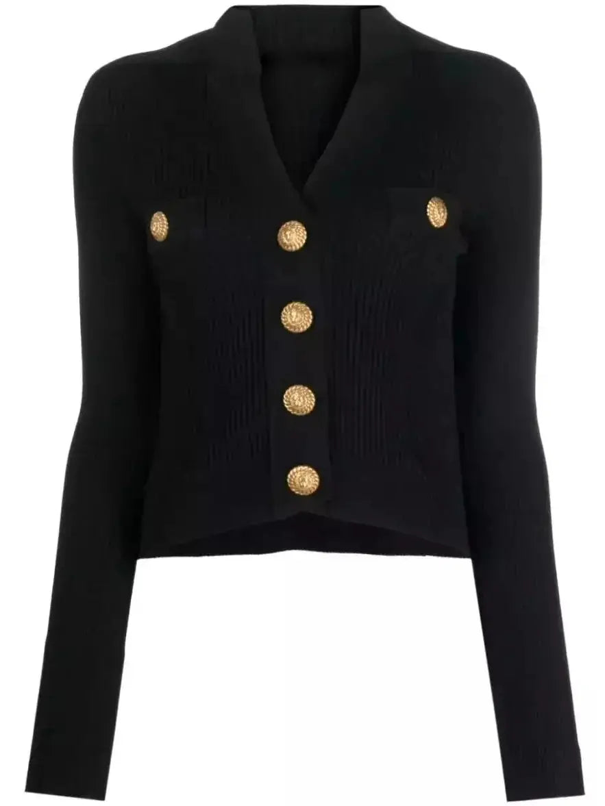 Buttoned Ribbed-Knit Cardigan Black - Sweaters & Knitwear