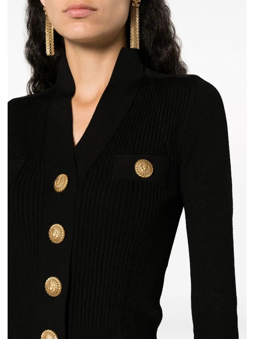 Buttoned Ribbed-Knit Cardigan Black - Sweaters & Knitwear