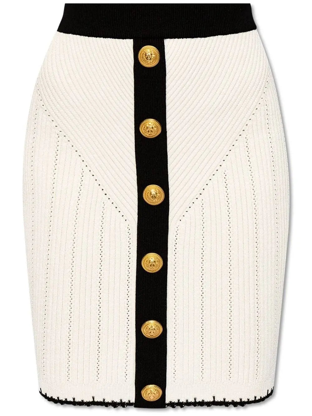 Buttoned Two-Toned Knit Skirt in Ivory and Black - Skirts