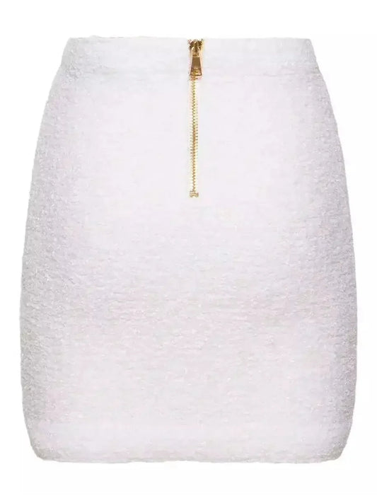 Buttoned White Tweed Mini Skirt - Skirts