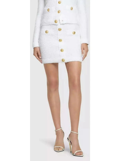 Buttoned White Tweed Mini Skirt - Skirts