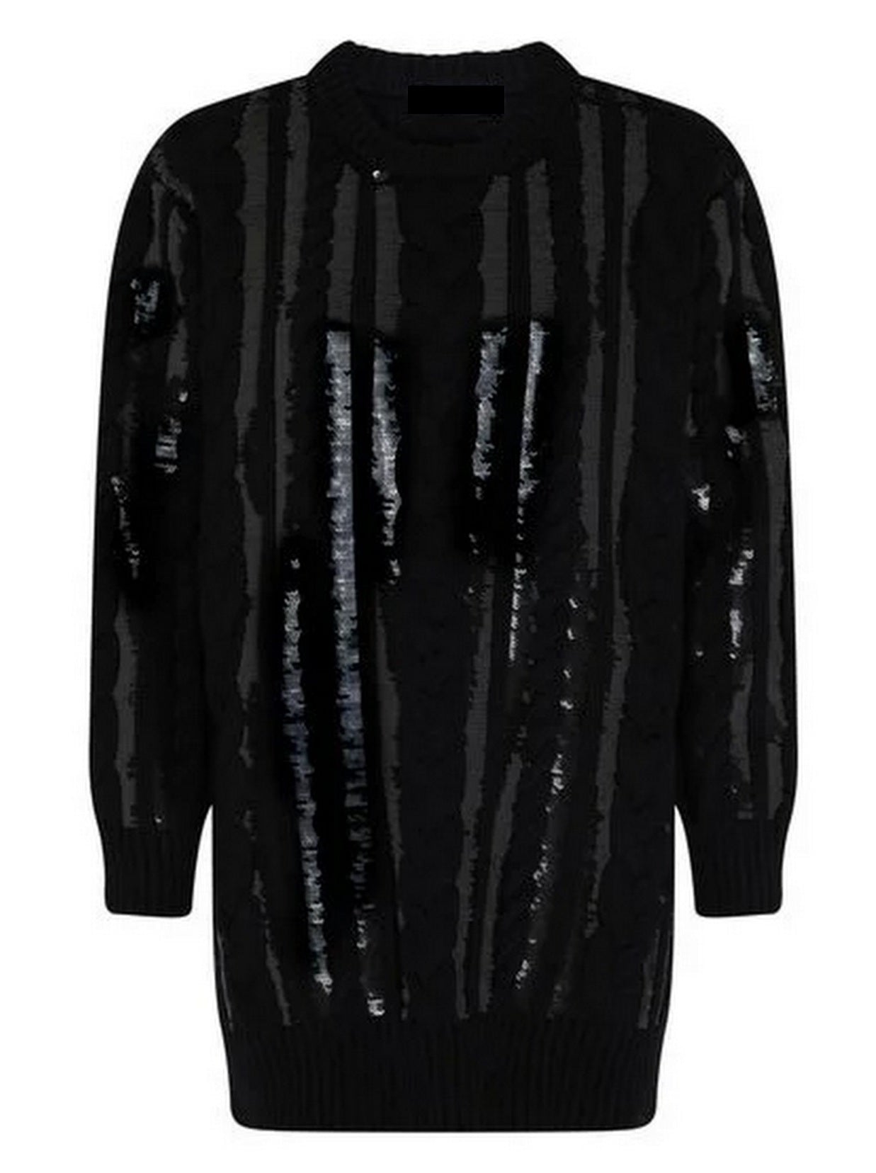 Black Cable-Knit Sequin-Paneled Oversize Sweater Dress for stylish winter fashion