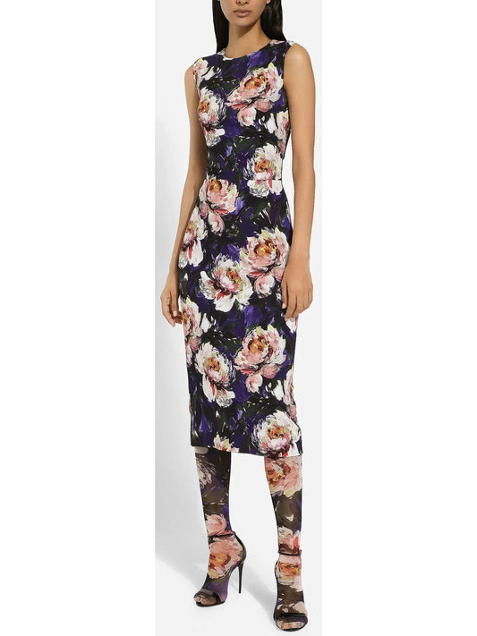 Cady Sheath Sleeveless Dress with Peony Print - Dresses