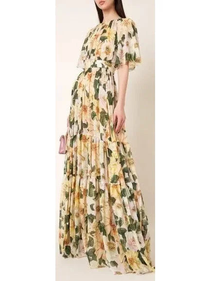 Camellia Print Chiffon Max Dress - s - Dresses