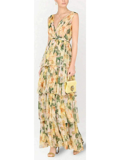 Camellia-Print Empire Line Dress - Dresses