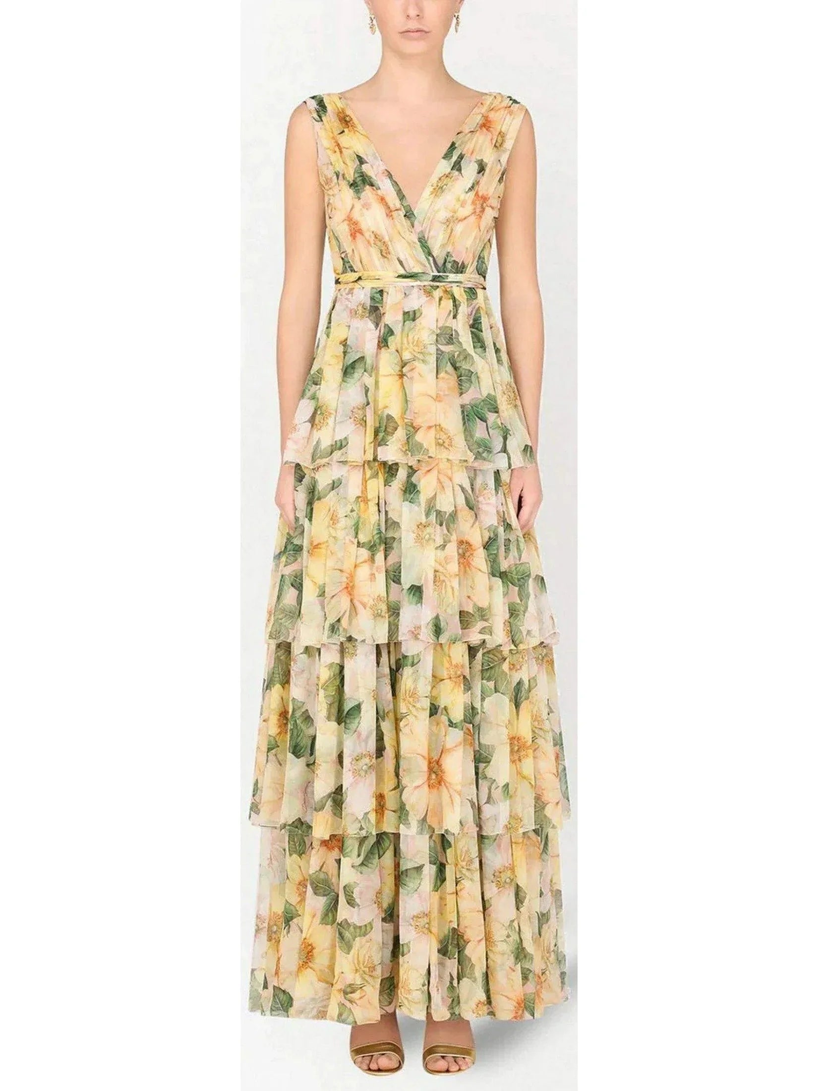 Camellia-Print Empire Line Dress - s - Dresses
