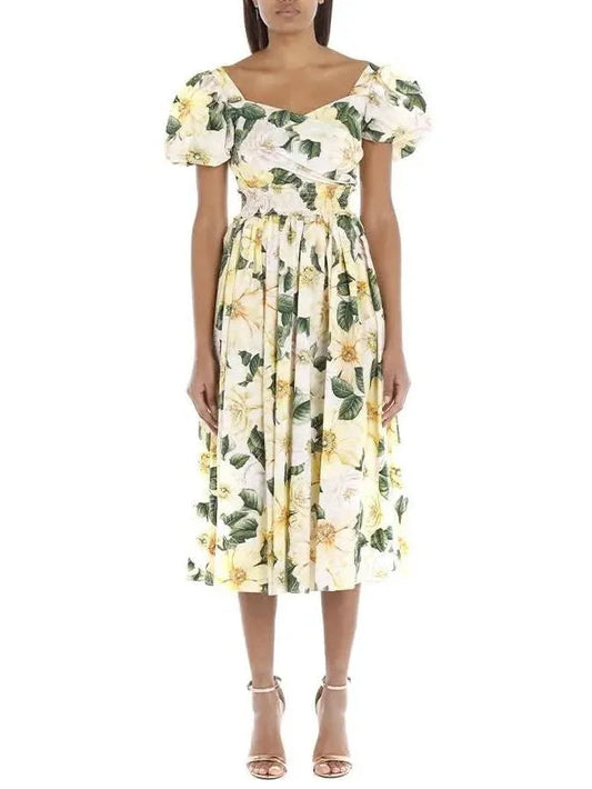 Camellia-Print Flared Dress - s - Dresses