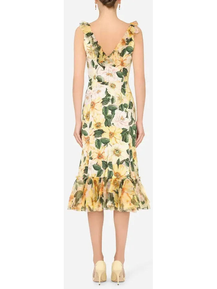 Camellia-Print Midi Dress - Dresses