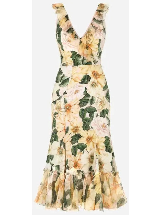 Camellia-Print Midi Dress - Dresses