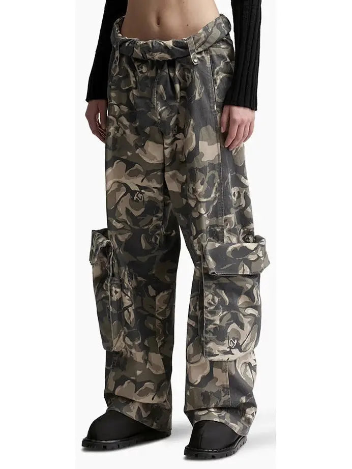 Camouflage Cargo Pants with Rolled Waist - Jeans & Pants