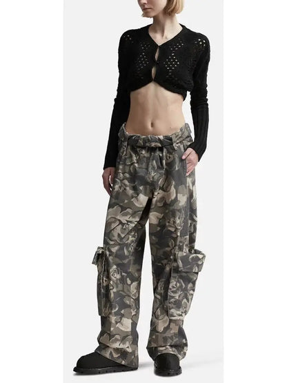 Camouflage Cargo Pants with Rolled Waist - Jeans & Pants