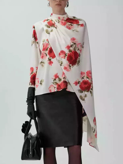 Cape-Effect Floral-Print Blouse - Tops