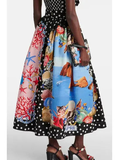 Capri Printed Cotton Midi Skirt in Multicolor - Skirts