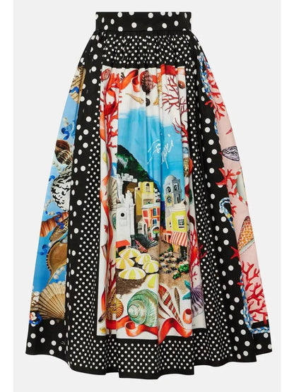 Capri Printed Cotton Midi Skirt in Multicolor - Skirts