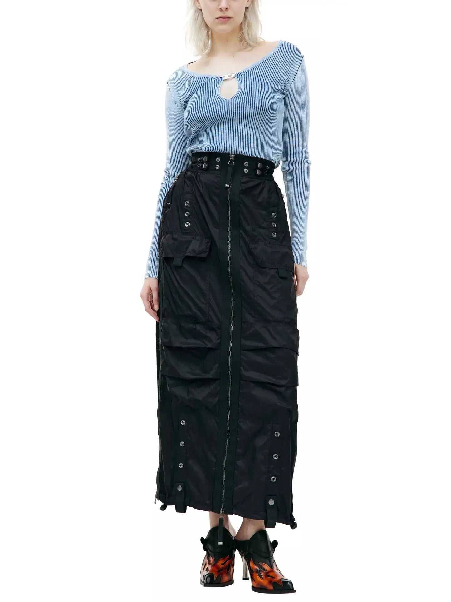 Cargo Maxi Zip Skirt in Black - Skirts