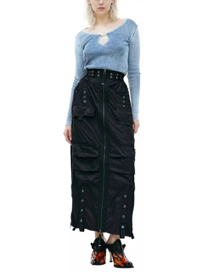 Cargo Maxi Zip Skirt in Black - Skirts