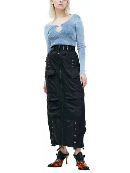 Cargo Maxi Zip Skirt in Black - Skirts