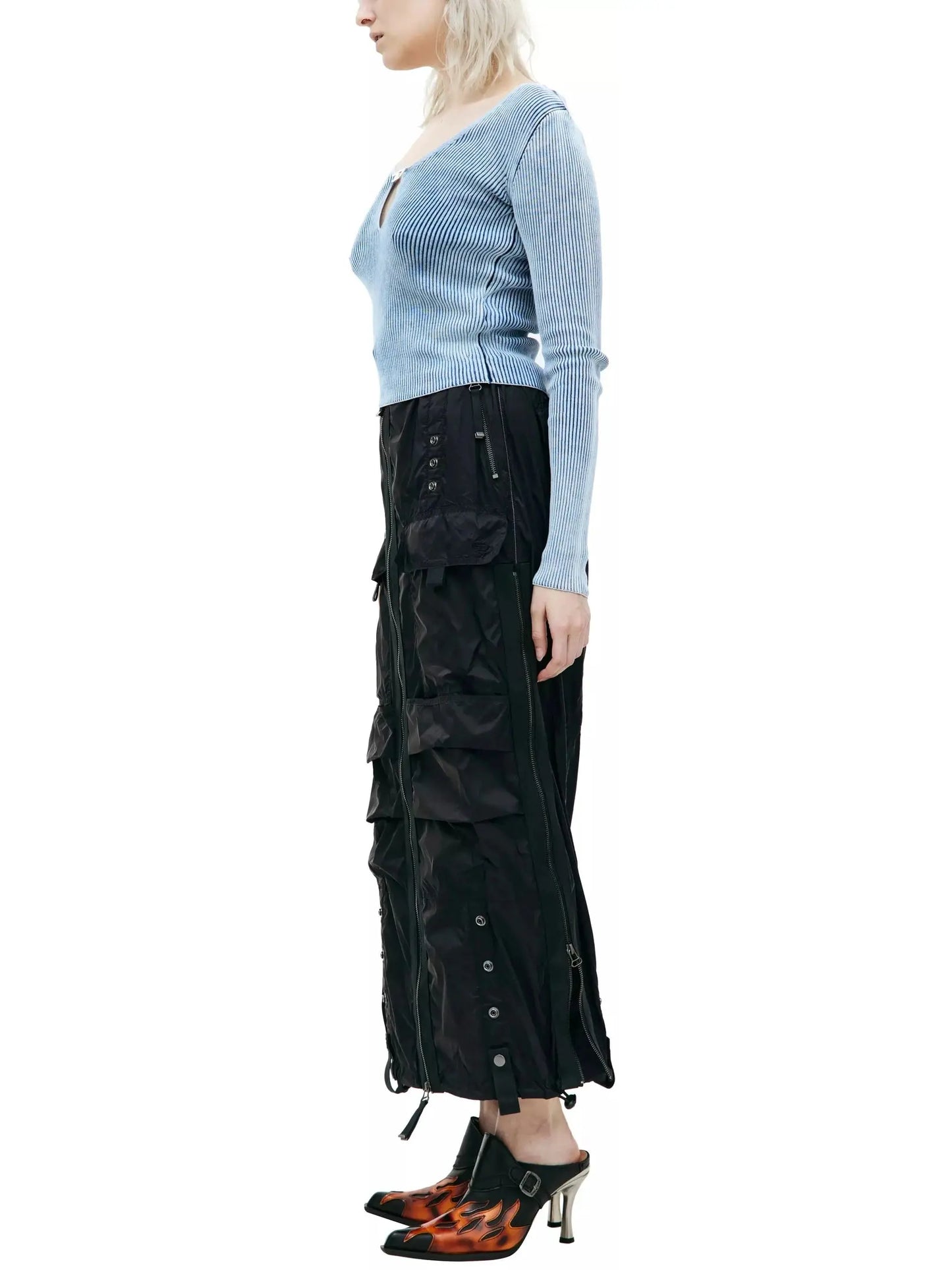 Cargo Maxi Zip Skirt in Black - Skirts