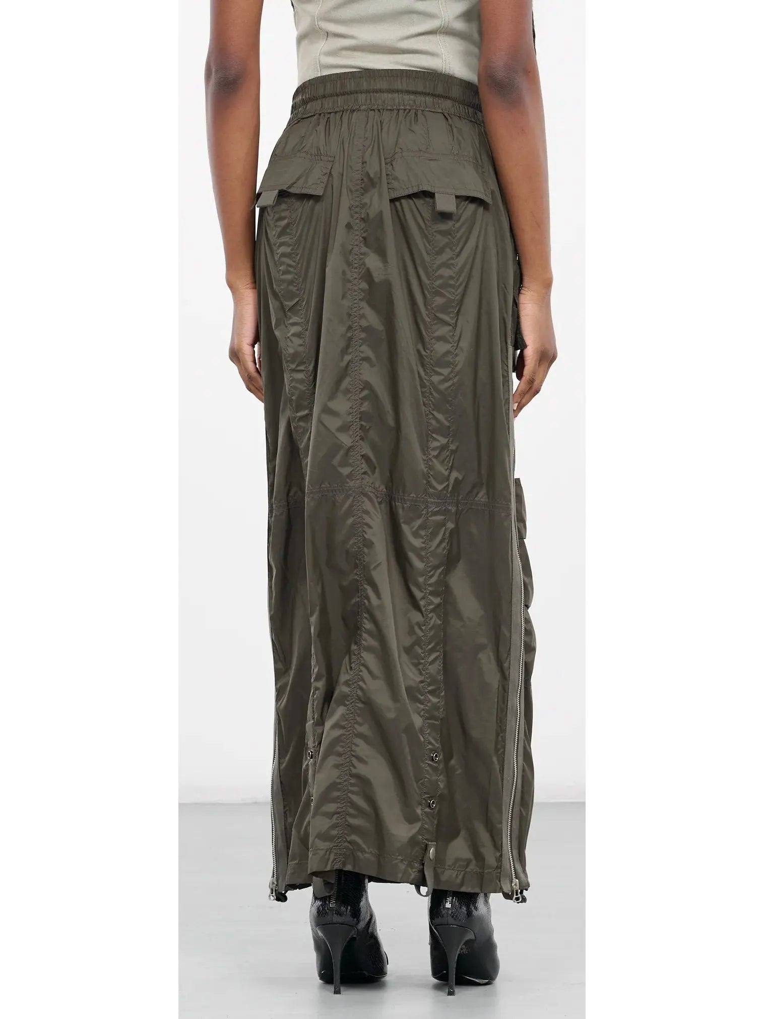 Cargo Maxi Zip Skirt in Dark Green - Skirts