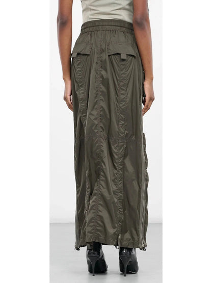 Cargo Maxi Zip Skirt in Dark Green - Skirts