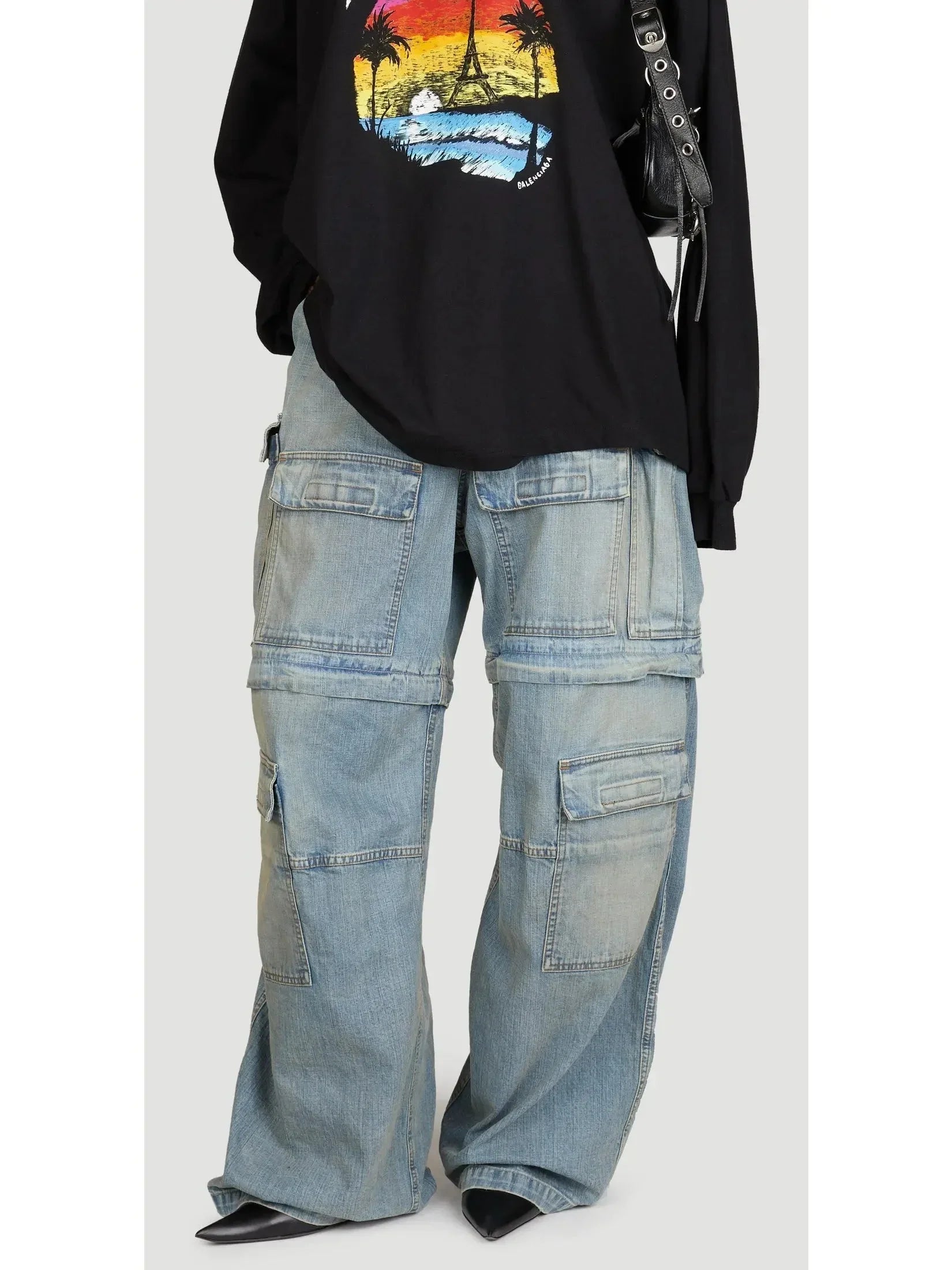 Cargo Mid-Rise Washed Denim Pants - Jeans & Pants