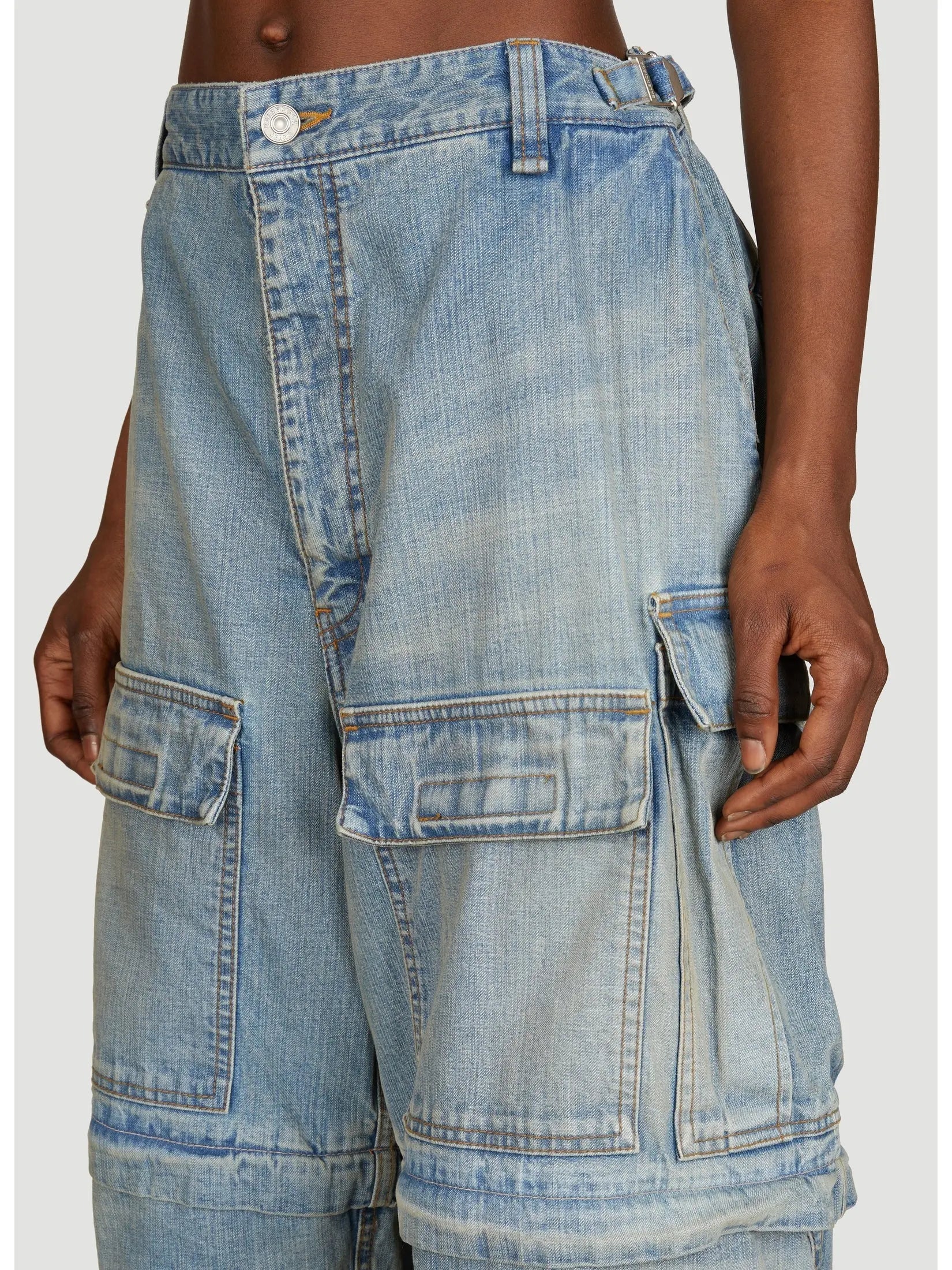 Cargo Mid-Rise Washed Denim Pants - Jeans & Pants