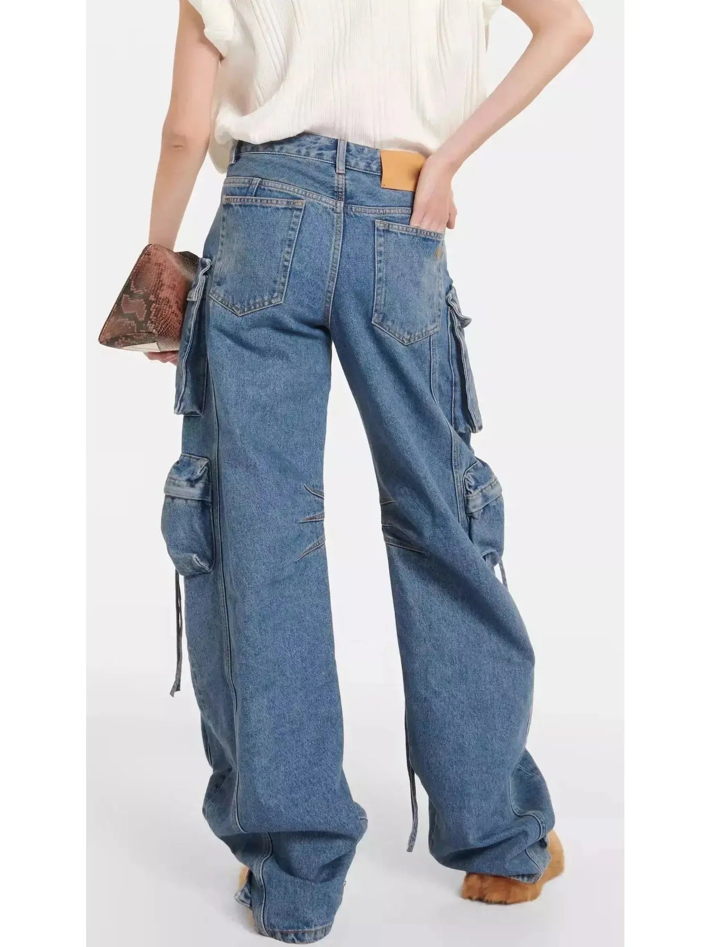 Cargo-Pocket Low-Rise Wide-Leg Jeans - Jeans & Pants