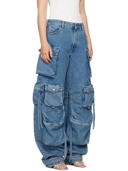 Cargo-Pocket Low-Rise Wide-Leg Jeans - Jeans & Pants