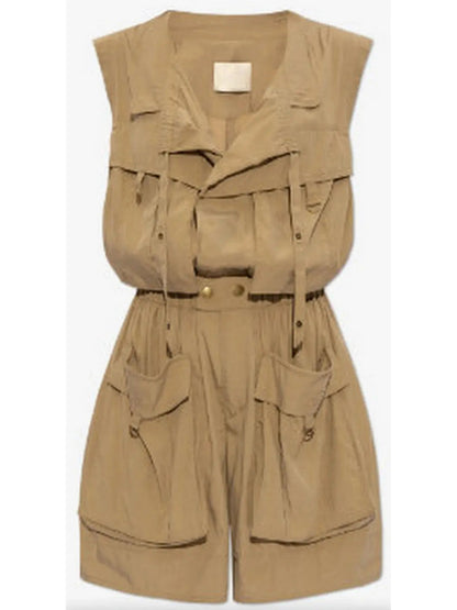 Cargo Short Jumpsuit in Khaki - Suits & Sets