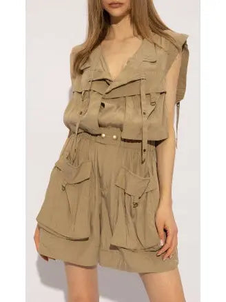 Cargo Short Jumpsuit in Khaki - Suits & Sets