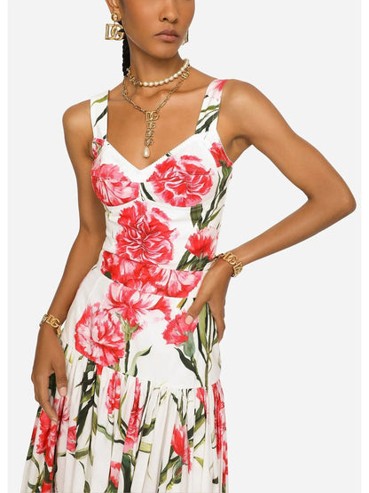 Carnation-Print Poplin Corset Top and Skirt Set - Suits & Sets