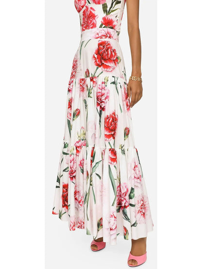 Carnation-Print Poplin Corset Top and Skirt Set - Suits & Sets