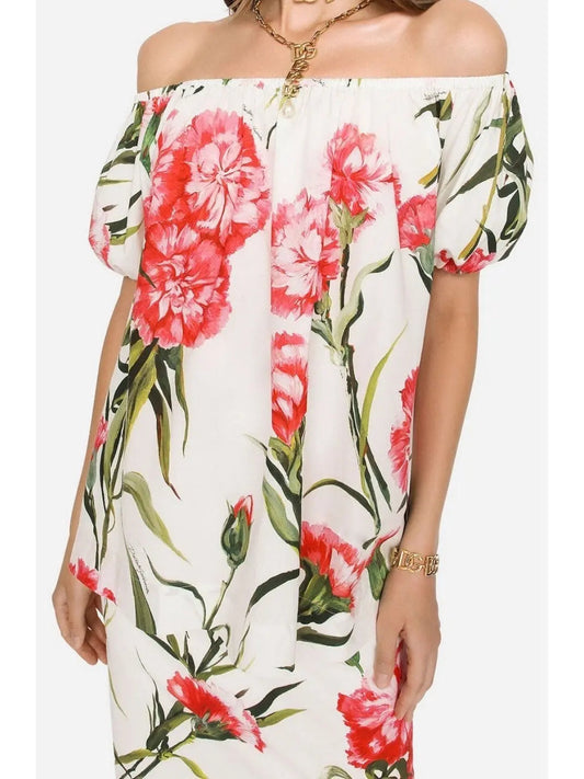 Carnation-Print Poplin Off-Shoulder Blouse - Tops