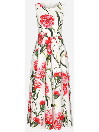 Carnation-Printed Midi Dress - Dresses